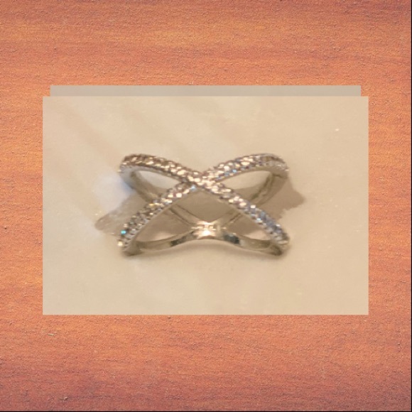 Sterling Silver CZ paved X ring - Picture 1 of 3